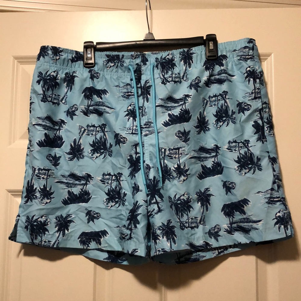 George swim trunks - blue tropical palm trees